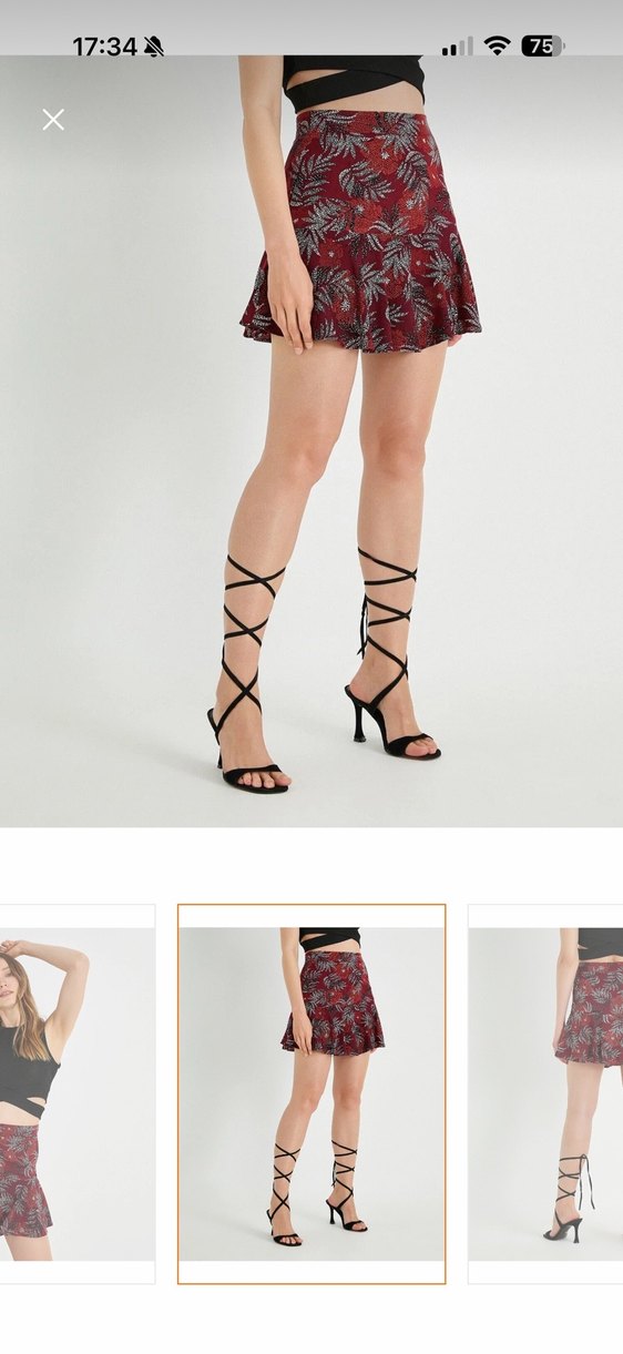 Bordo Desenli Fırfırlı Mini şort Etek - Görsel 2