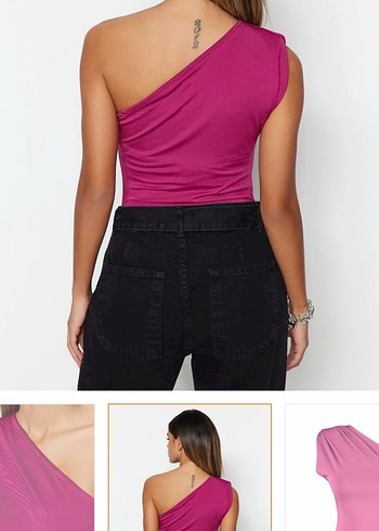 Tek Omuzlu Pembe Bluz - Görsel 3