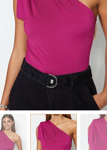 Tek Omuzlu Pembe Bluz - Görsel 2