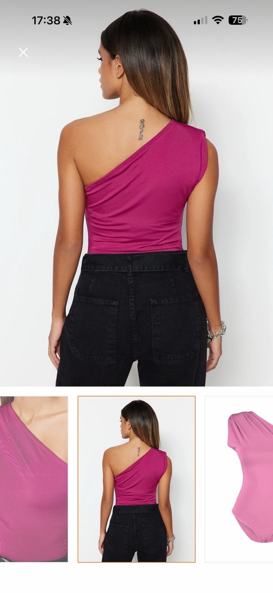 Tek Omuzlu Pembe Bluz - Görsel 3