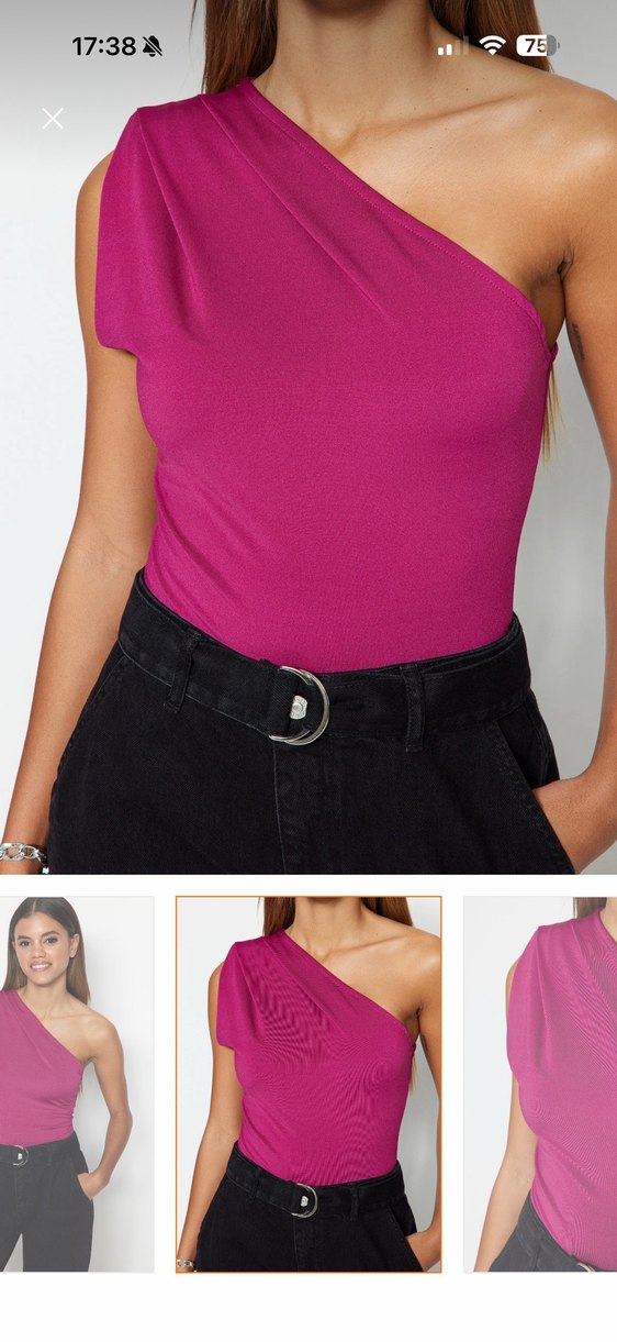 Tek Omuzlu Pembe Bluz - Görsel 2