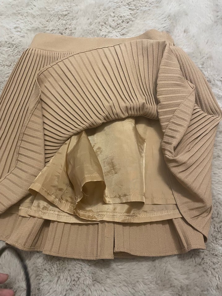 Bej Pilili Midi  Etek - Görsel 2