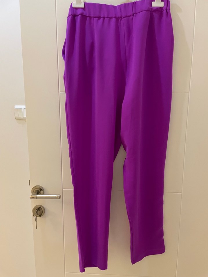 Kadın Mor Midi Düğmeli Saten Pantolon - Görsel 3