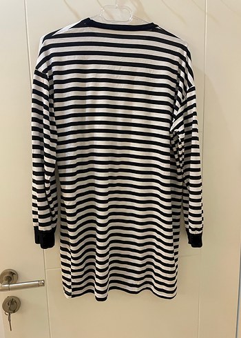 Kadın Siyah Beyaz Çizgili Pamuklu Tunik - Görsel 3