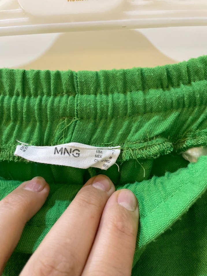 Yeşil Keten Bol Kesim Midi Kumaş Pantolon - Görsel 2