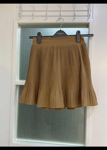 Bej Pliseli Mini Etek