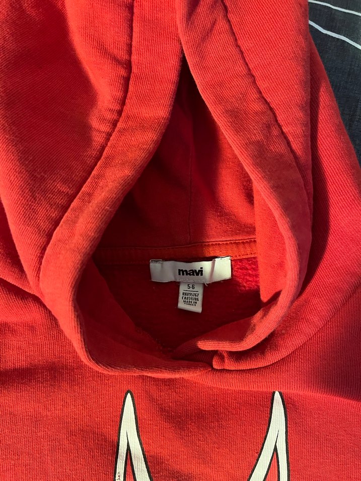 unisex Çocuk Kırmızı Kapüşonlu Sweatshirt - Görsel 2