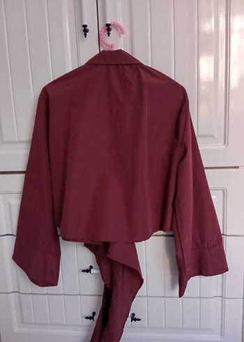 Bordo bağlamalı Kadın Gömlek - Görsel 5