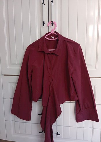 Bordo bağlamalı Kadın Gömlek - Görsel 6