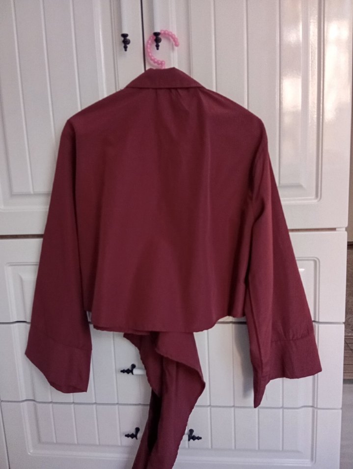 Bordo bağlamalı Kadın Gömlek - Görsel 5