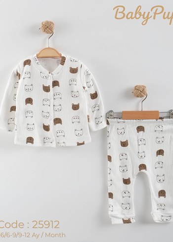 Beyaz Bebek Örme Pamuklu Takım - Görsel 2