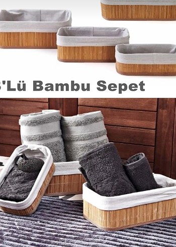Gri Bambu Sepet Seti 3lü