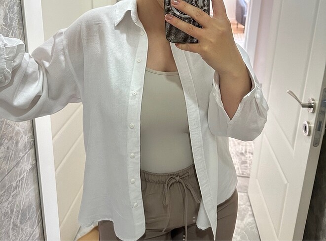xs Beden beyaz Renk Stradivarius keten gömlek
