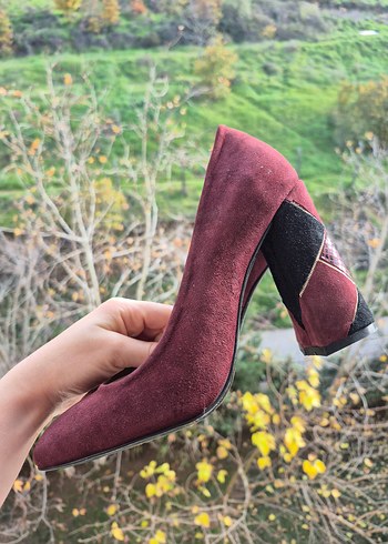 Bordo Süet Tokalı Kadın Topuklu Ayakkabı - Görsel 10