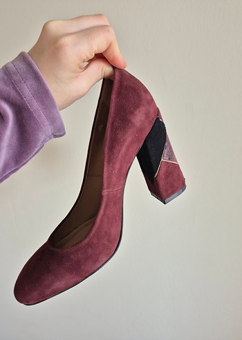 Bordo Süet Tokalı Kadın Topuklu Ayakkabı - Görsel 7