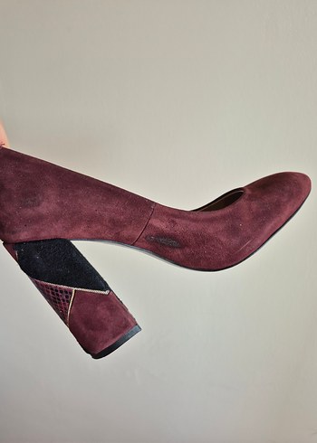 Bordo Süet Tokalı Kadın Topuklu Ayakkabı - Görsel 6