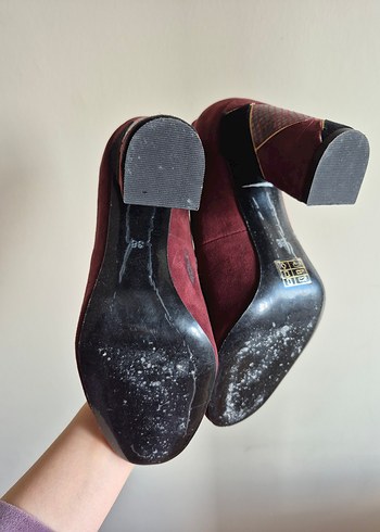 Bordo Süet Tokalı Kadın Topuklu Ayakkabı - Görsel 8