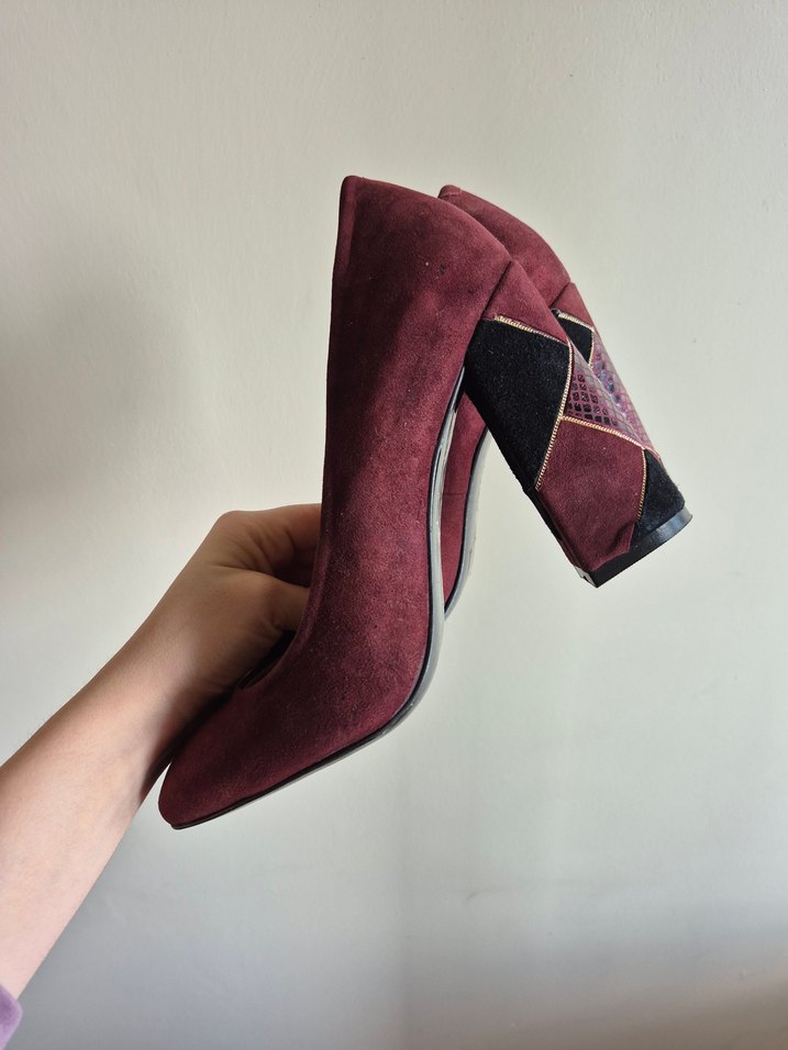 Bordo Süet Tokalı Kadın Topuklu Ayakkabı - Görsel 2