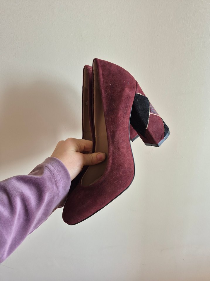Bordo Süet Tokalı Kadın Topuklu Ayakkabı - Görsel 3