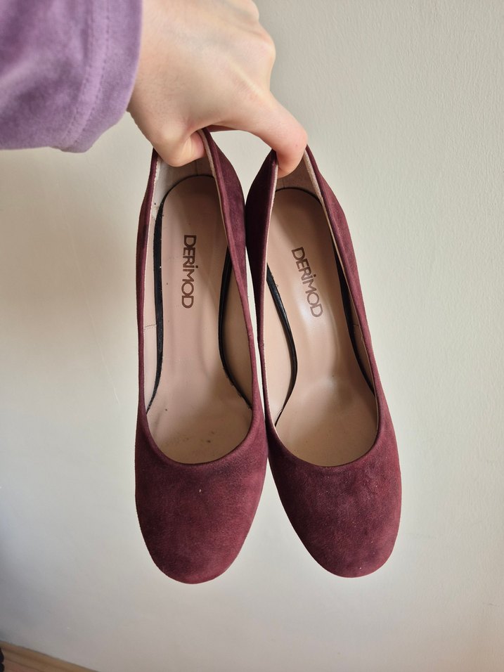 Bordo Süet Tokalı Kadın Topuklu Ayakkabı - Görsel 5