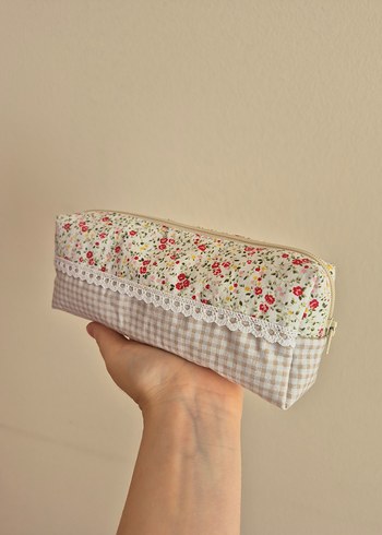 Bej Dantelli Bohem Çiçekli Makyaj Çantası - Görsel 2