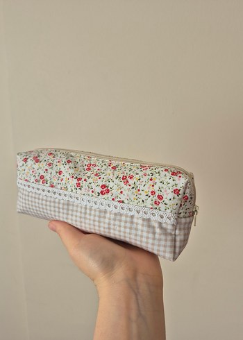 Bej Dantelli Bohem Çiçekli Makyaj Çantası - Görsel 3