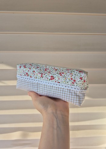 Bej Dantelli Bohem Çiçekli Makyaj Çantası - Görsel 4