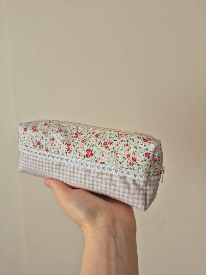 Bej Dantelli Bohem Çiçekli Makyaj Çantası - Görsel 3