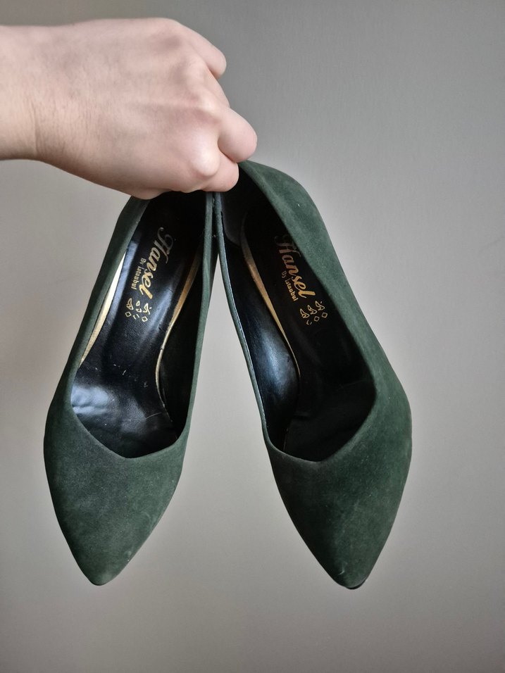 Yeşil Süet Kadın Topuklu Stiletto - Görsel 2