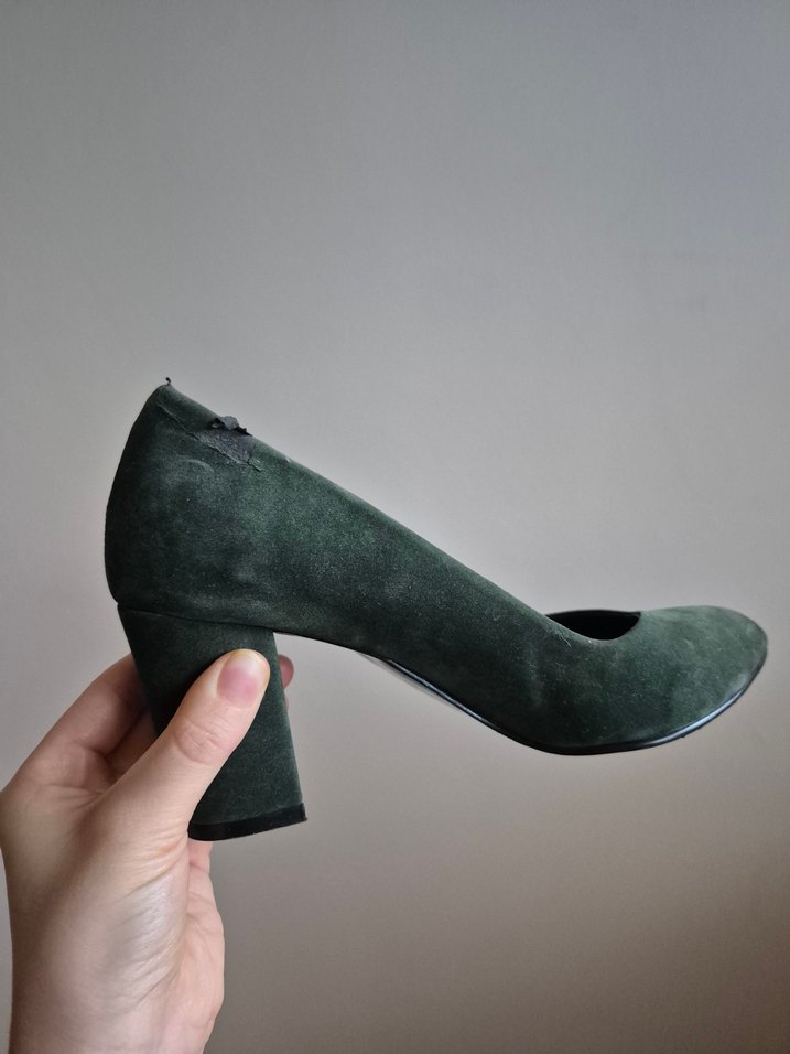 Yeşil Süet Kadın Topuklu Stiletto - Görsel 4