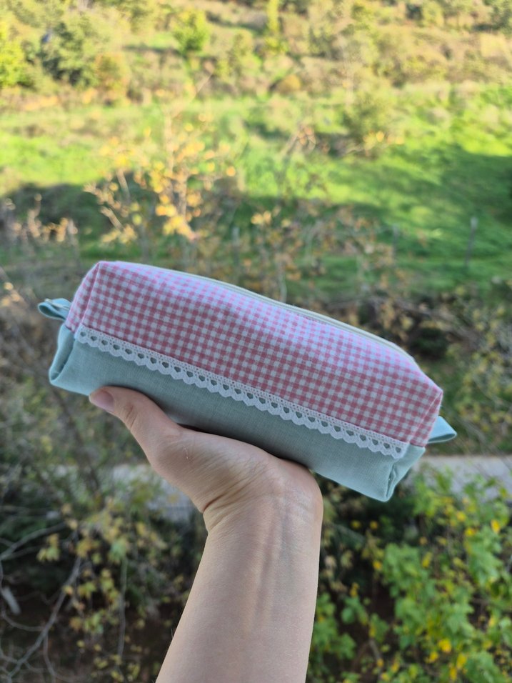 Pembe Vintage Kadın Makyaj Çantası - Görsel 3