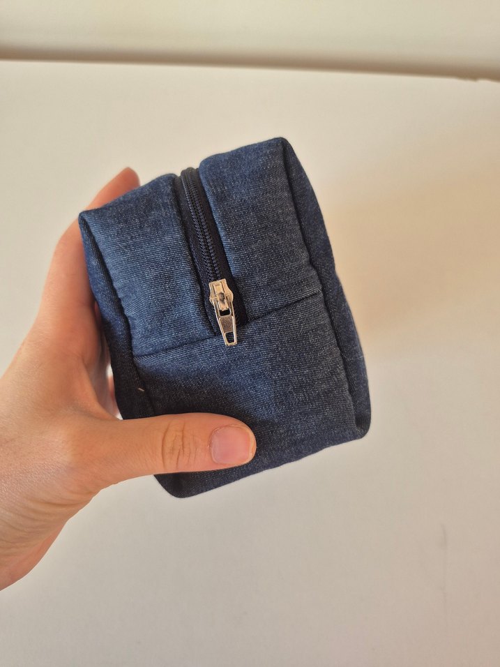 Kot Kumaş Fermuarlı Makyaj Çantası - Görsel 3