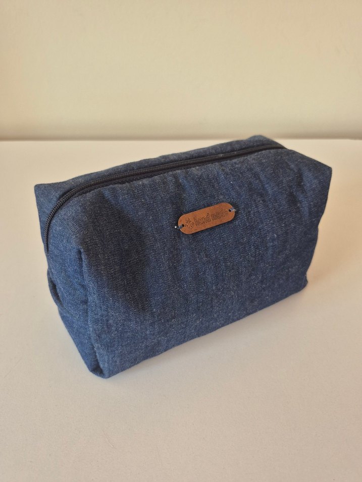 Kot Kumaş Fermuarlı Makyaj Çantası - Görsel 2