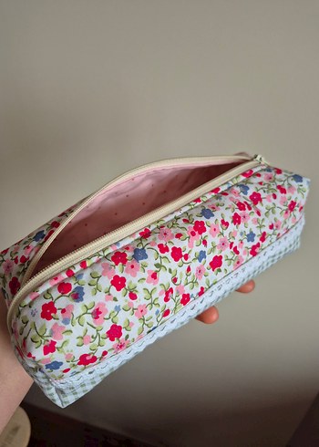 Çiçek Desenli Pamuklu Makyaj Çantası - Görsel 3
