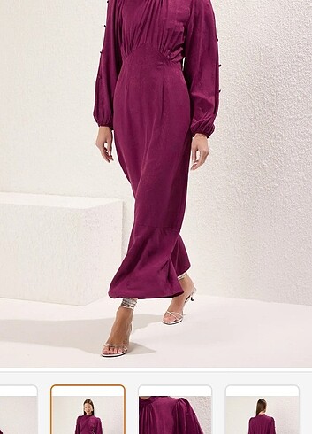 Trendyol Modest Koyu Mor Jakarlı Elbise