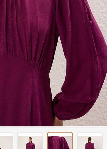 40 Beden Trendyol Modest Koyu Mor Jakarlı Elbise