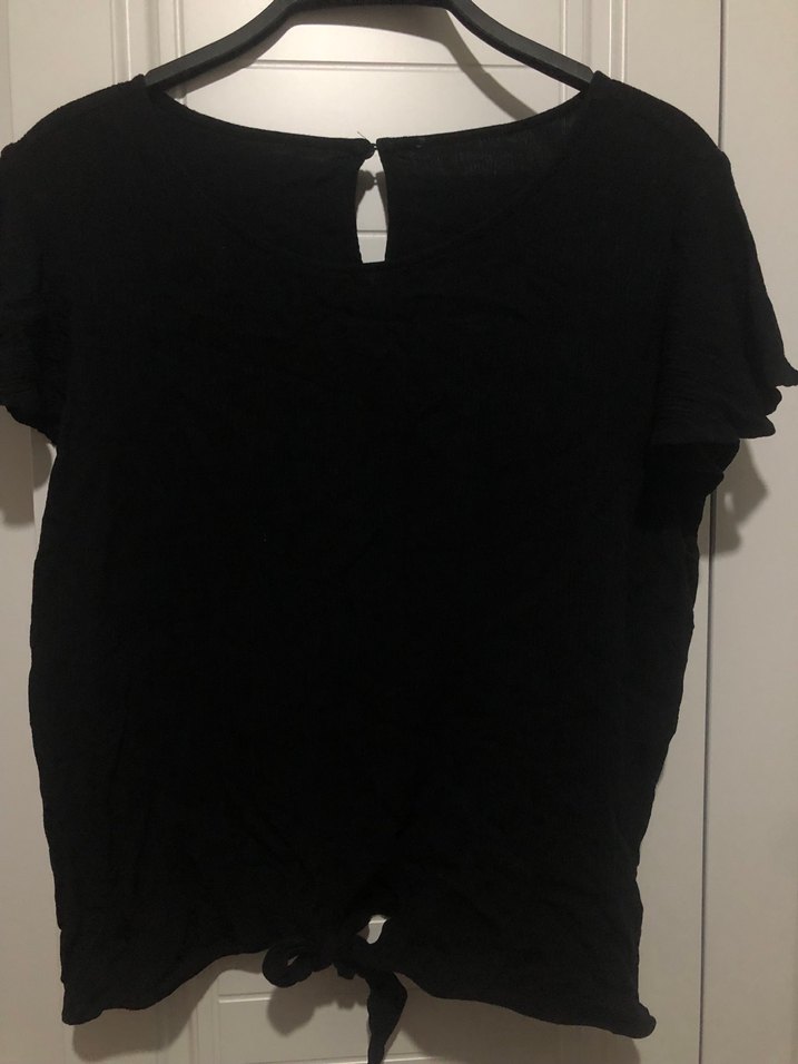 Siyah Keten tişört Kısa Kollu, Salaş - Görsel 4