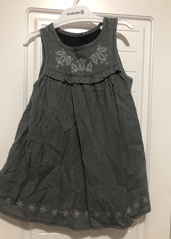 Panço marka Gri Nakışlı Keten Kolsuz Kız Elbisesi - Görsel 4