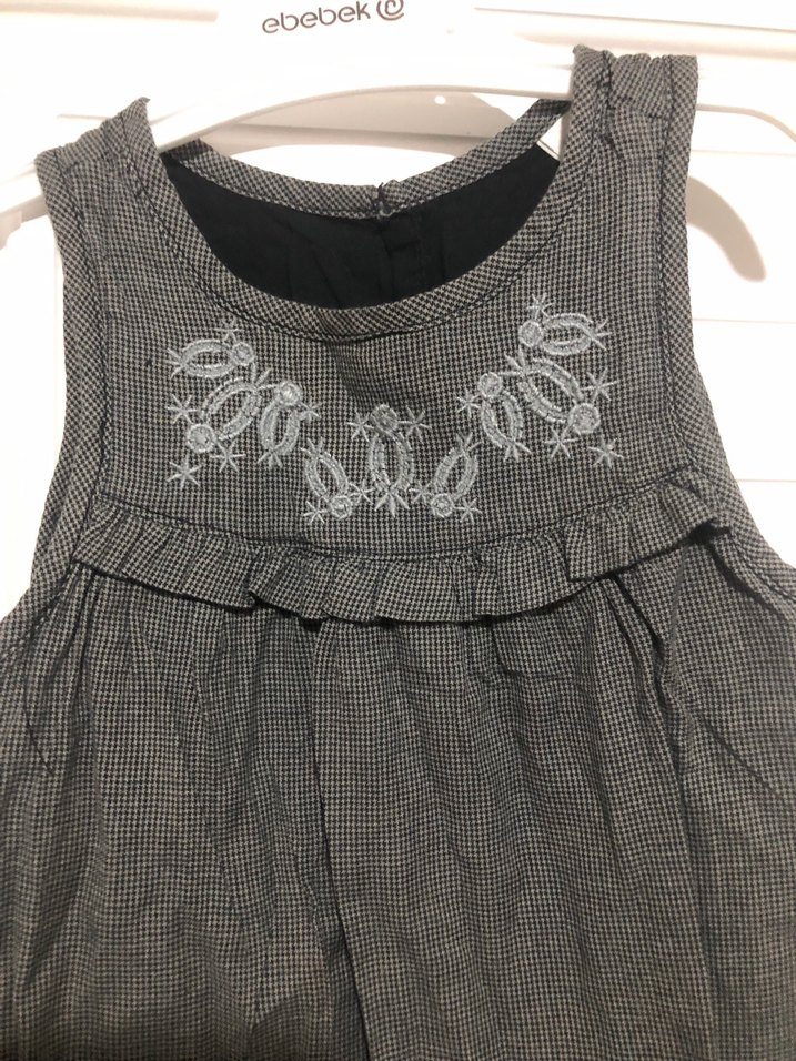 Panço marka Gri Nakışlı Keten Kolsuz Kız Elbisesi - Görsel 2