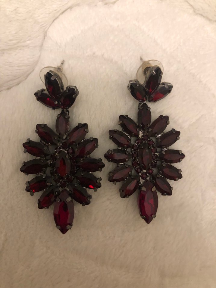 Bordo Pul İşlemeli Gotik Midi Küpe - Görsel 3