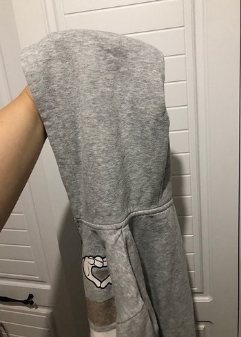 Unisex Gri çocuk kapüşonlu hırka - Görsel 5