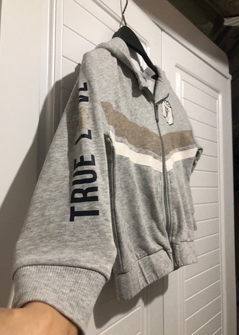 Unisex Gri çocuk kapüşonlu hırka - Görsel 4