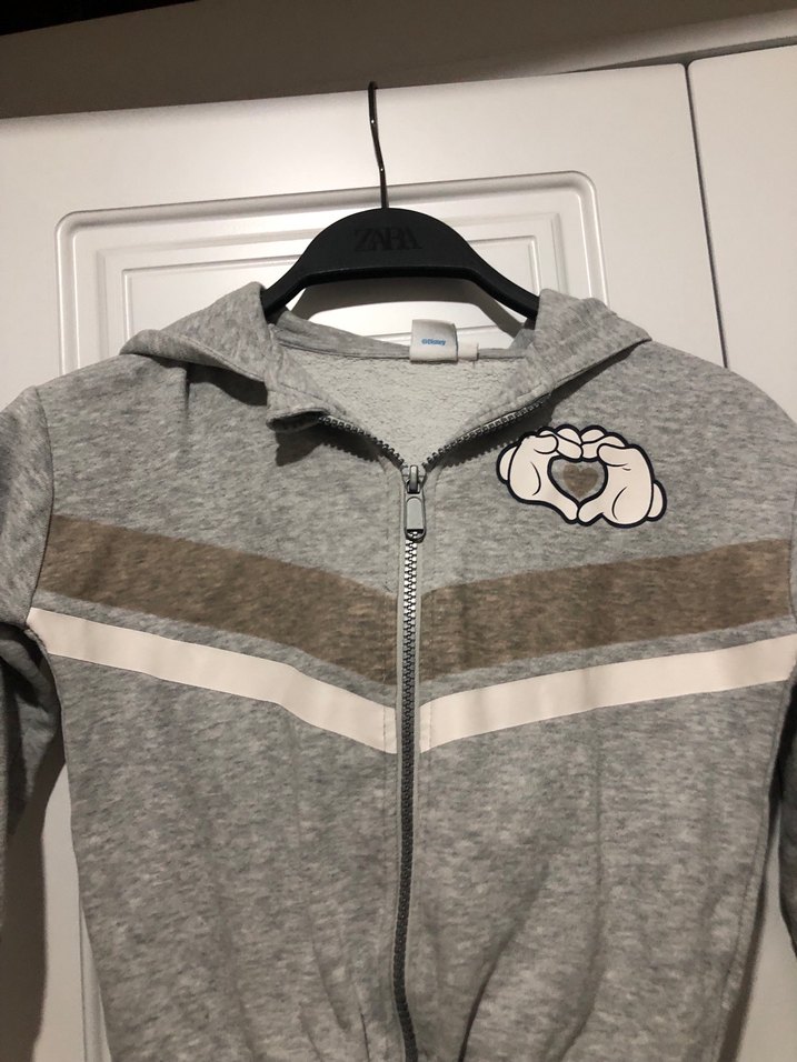 Unisex Gri çocuk kapüşonlu hırka - Görsel 2