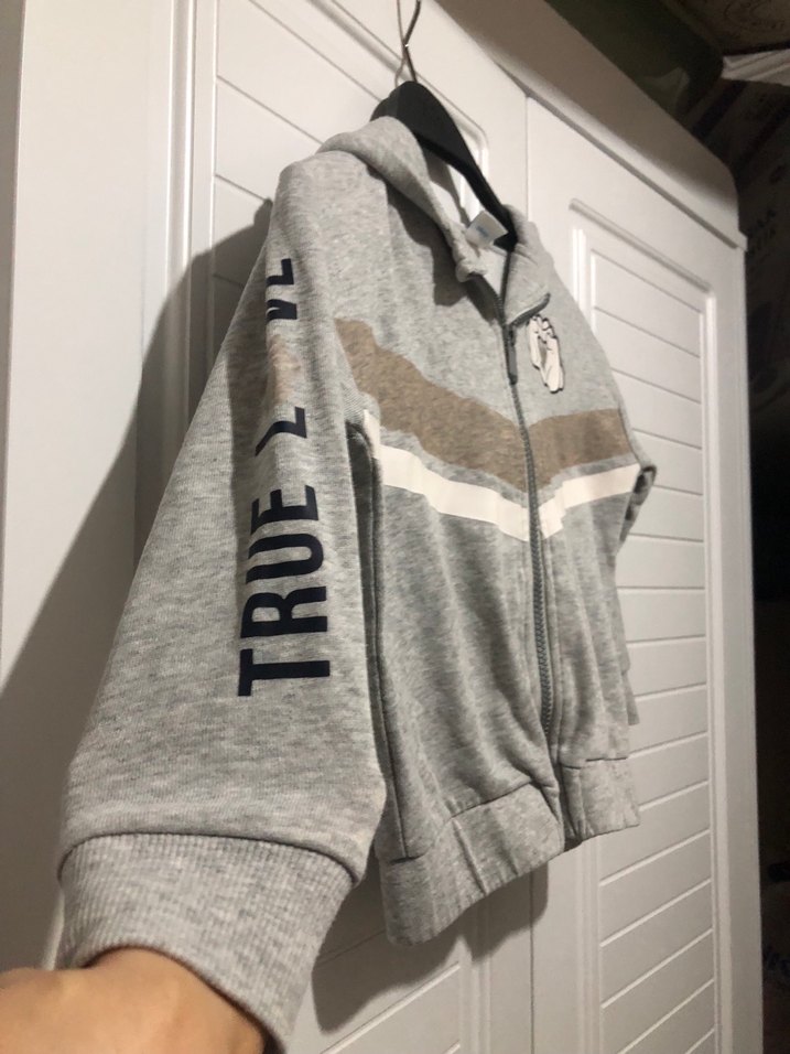 Unisex Gri çocuk kapüşonlu hırka - Görsel 4