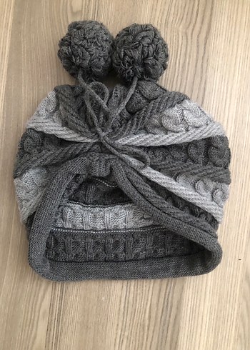 Bohem Gri Kadın Örgü Bere - Görsel 3