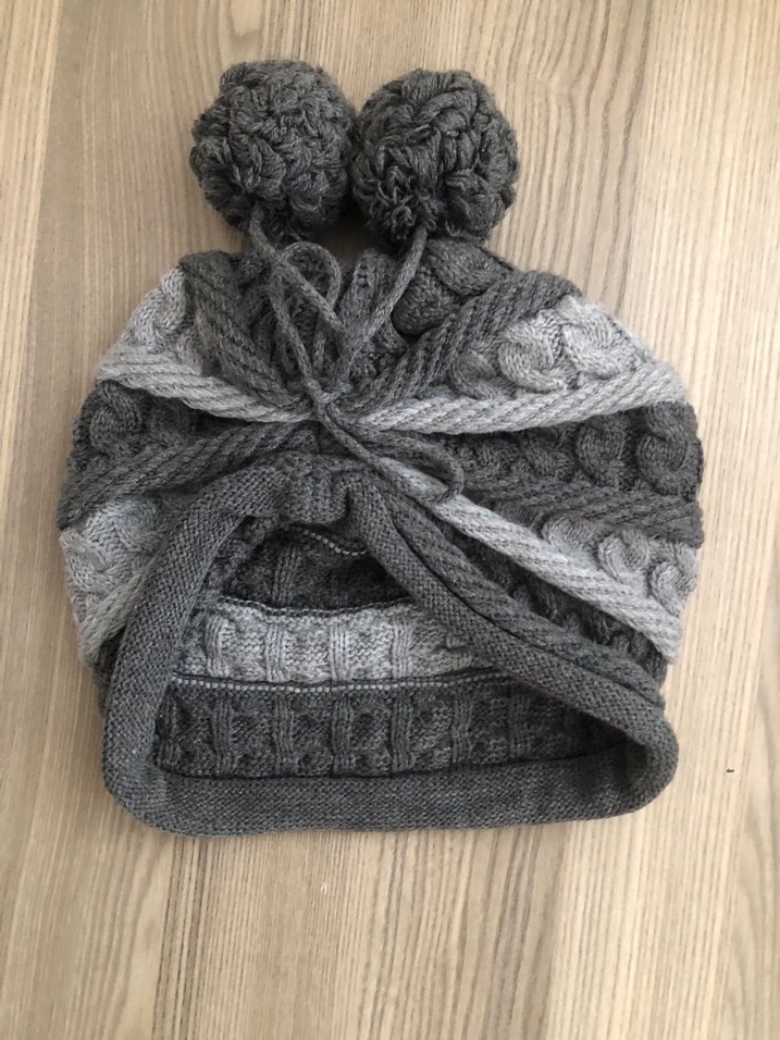 Bohem Gri Kadın Örgü Bere - Görsel 3