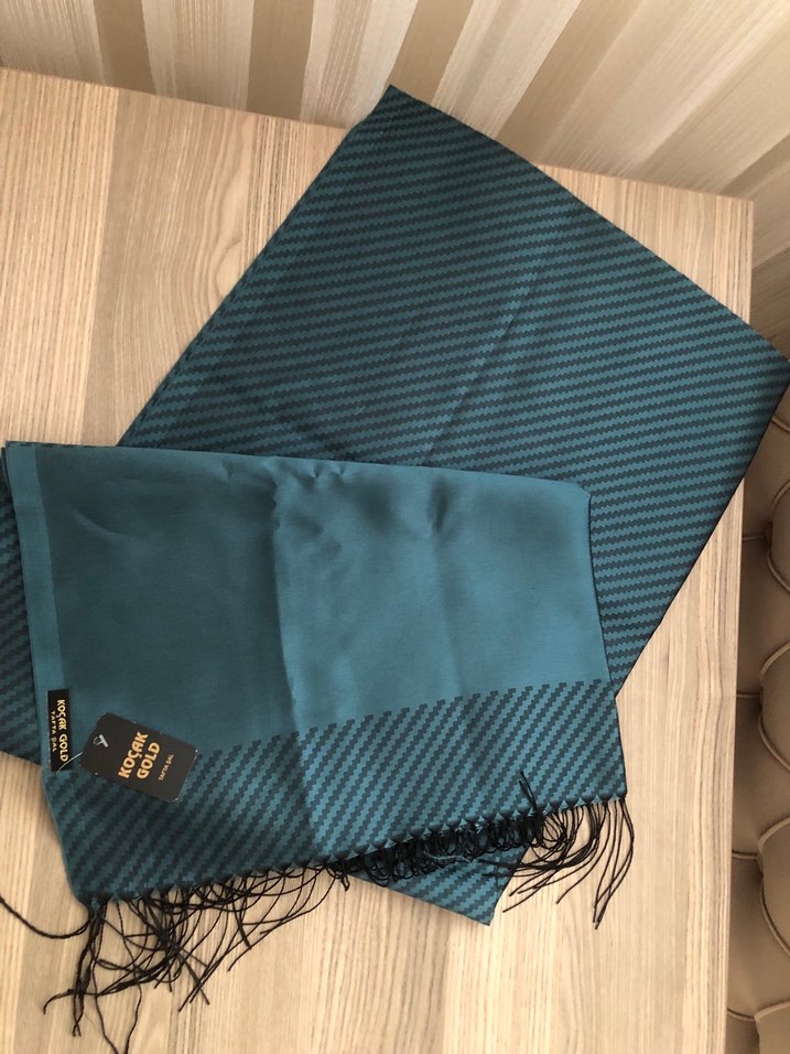 ŞAL Kadın Turkuaz Piliseli Saten Şal - Görsel 4