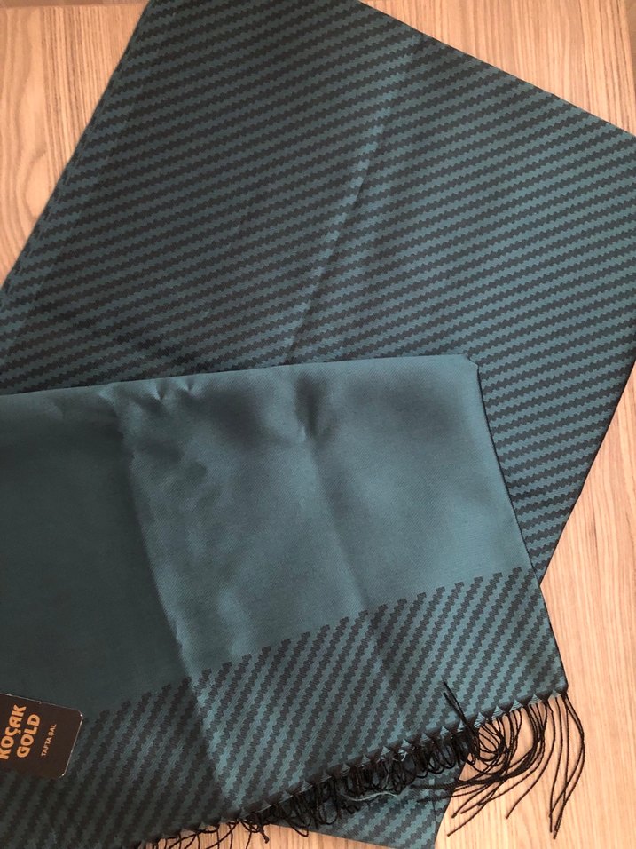 ŞAL Kadın Turkuaz Piliseli Saten Şal - Görsel 5