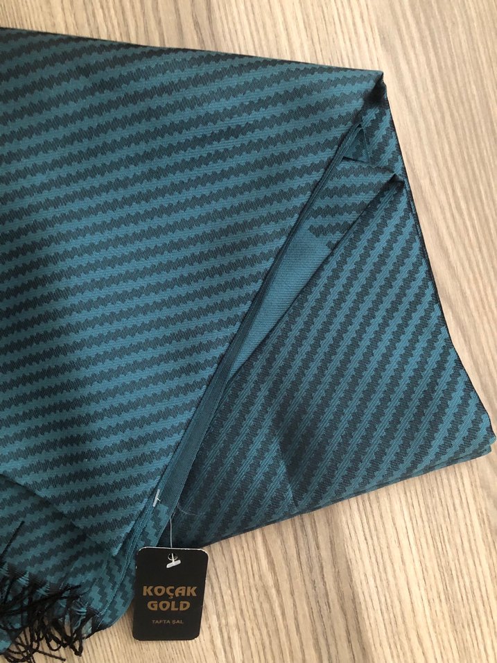 ŞAL Kadın Turkuaz Piliseli Saten Şal - Görsel 3