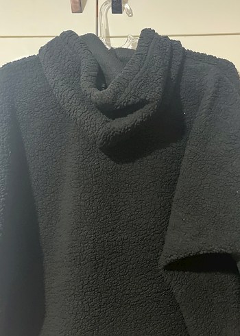 Siyah Peluş Kapüşonlu Rahat Sweatshirt - Görsel 5